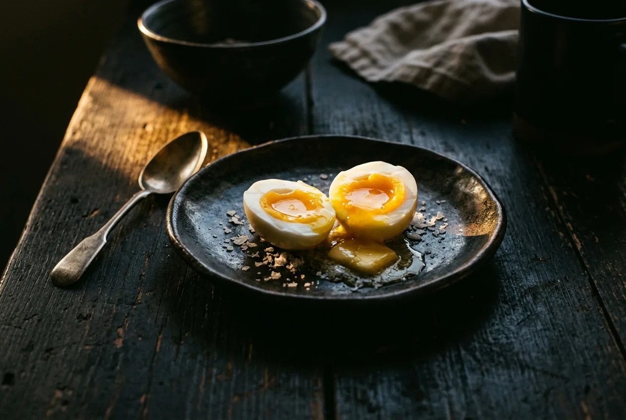Soft-boiled eggs with butter and flaked salt